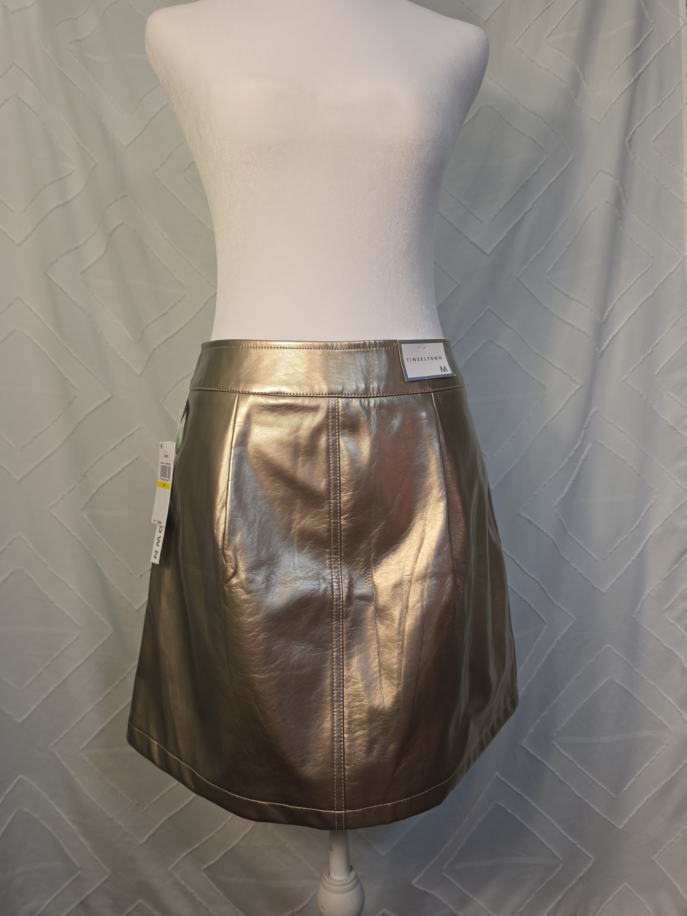 Faux Leather Metallic A-Line Skirt - Gold